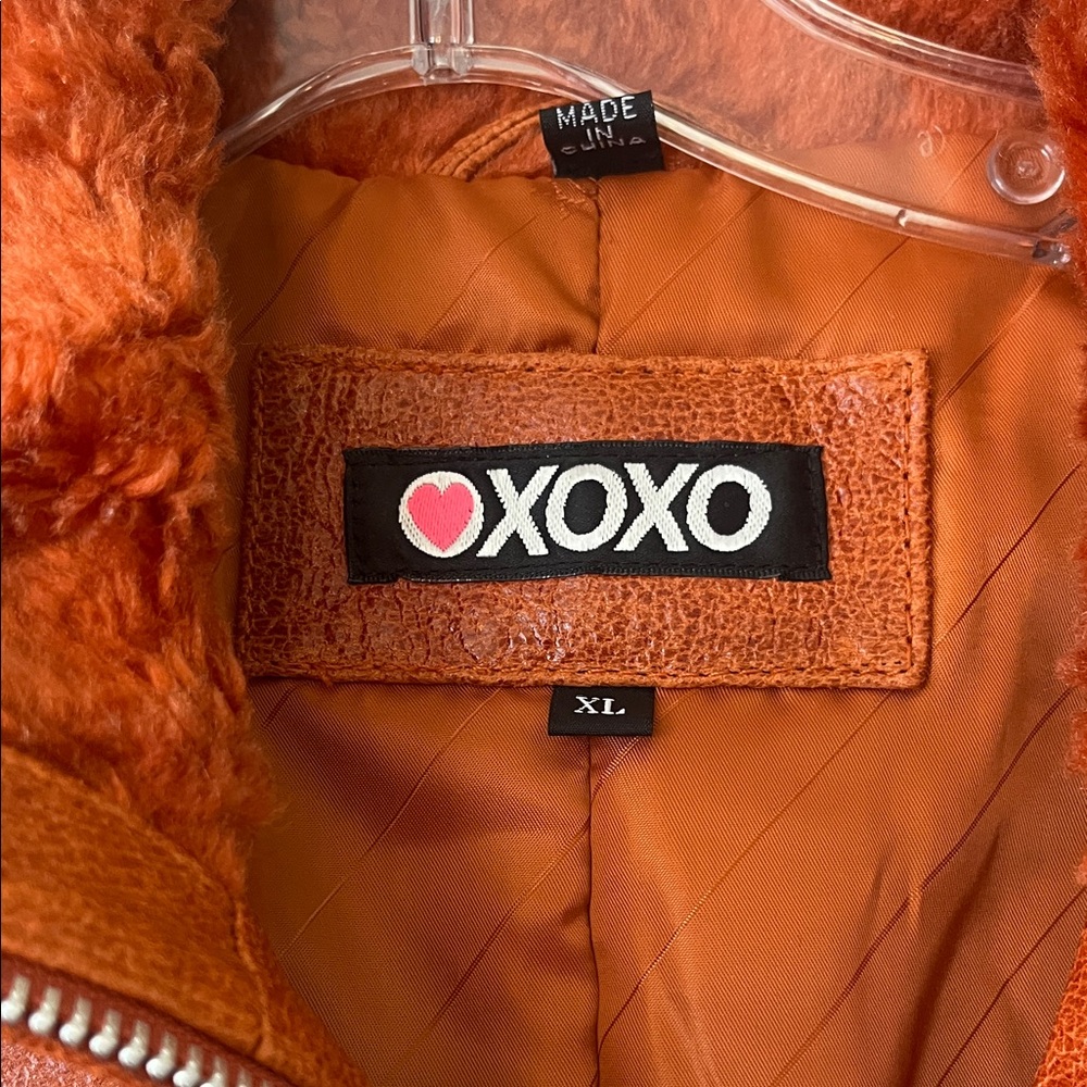 XOXO Women's Rust Faux Leather Jacket with Faux Fur Collar - Picture 2 of 11